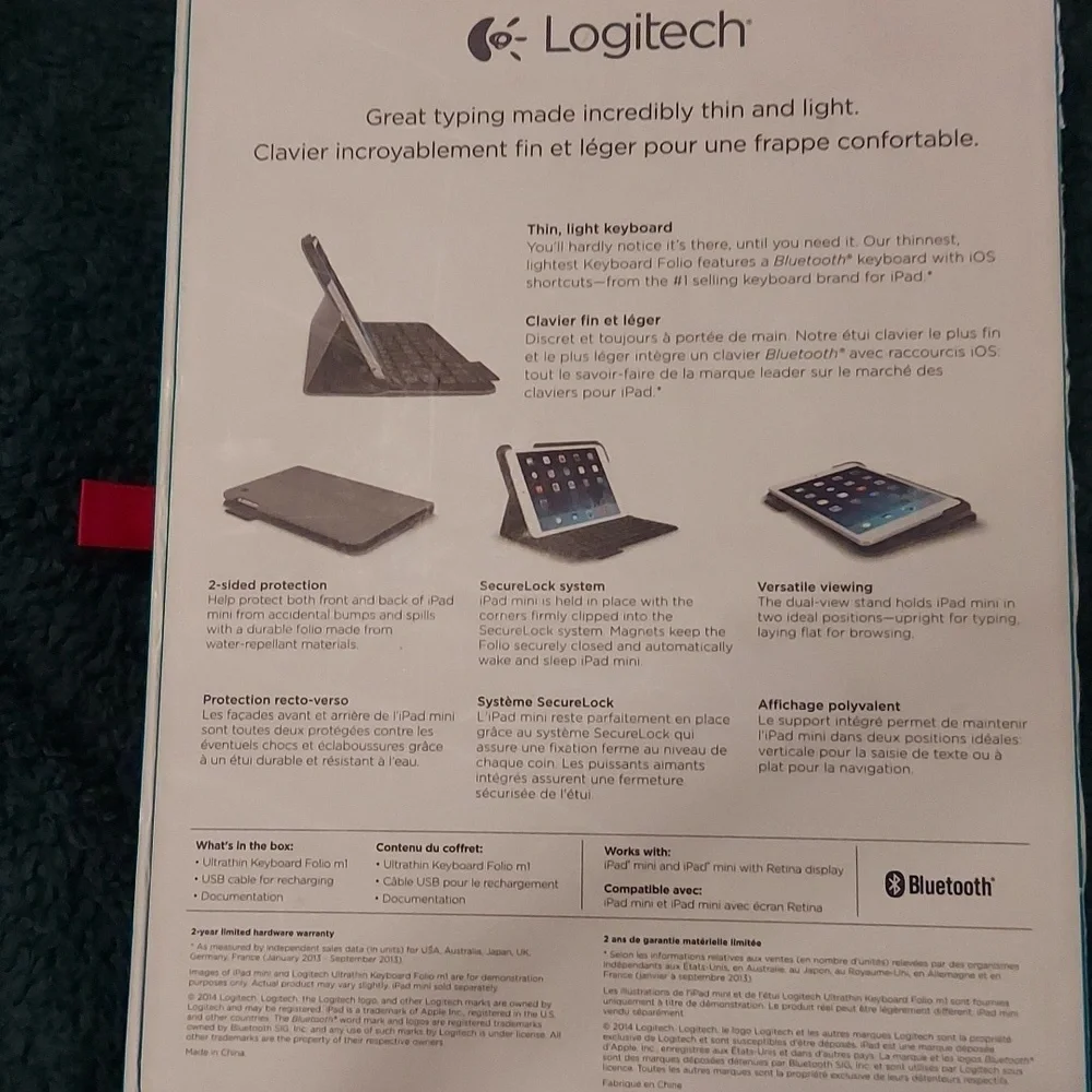 Like new with box. Logitech ultra thin keyboard for iPad mini